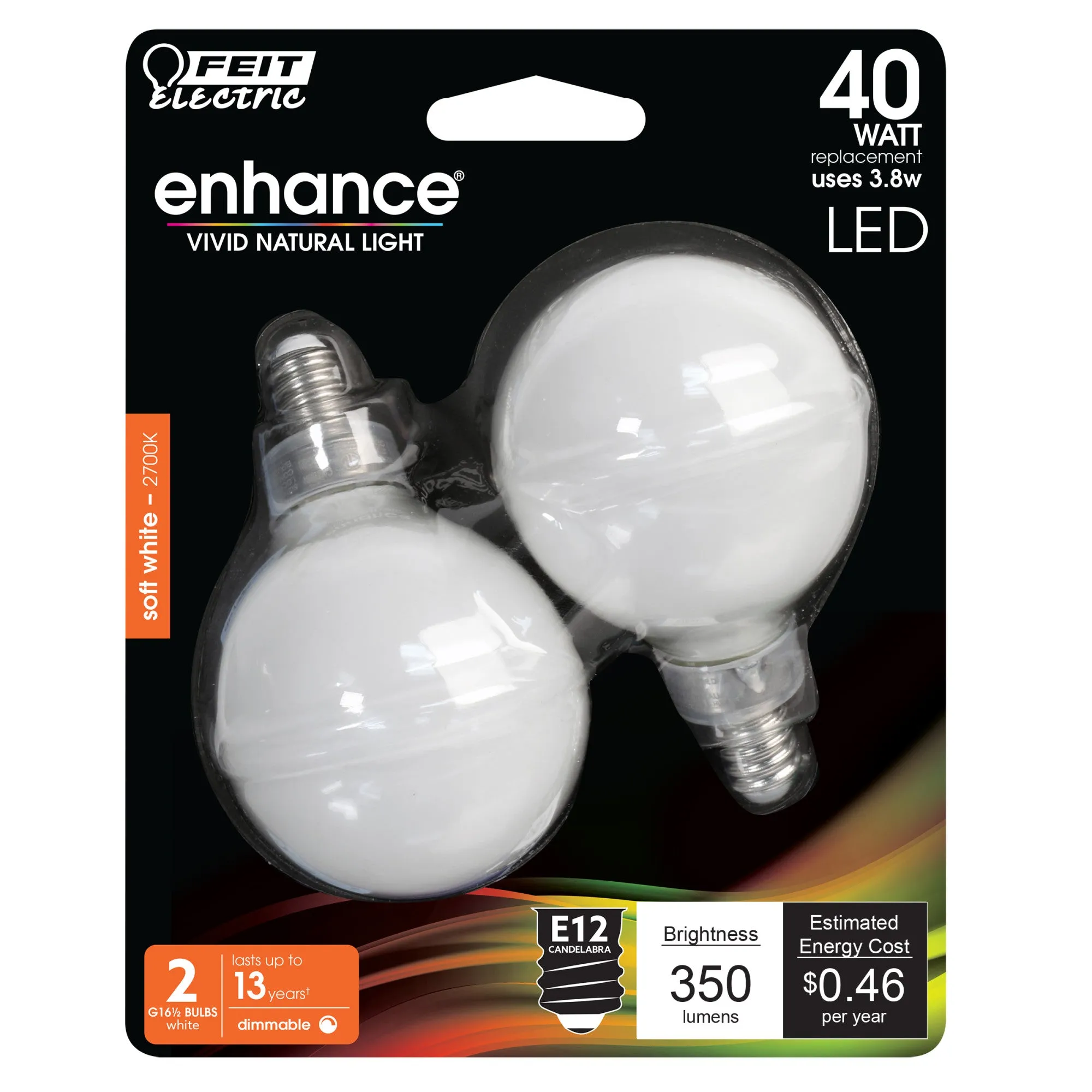 3.8W (40W Replacement) Soft White (2700K) G16 1/2 (E12 Base) Frost Filament LED Bulb (2-Pack)