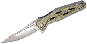 ArtisanCutlery Bombardier Flipper Knife 3.9" S35VN Satin Modified Tanto Blade, Gold and Blue Anodized Titanium Handles - 1812G-BU02