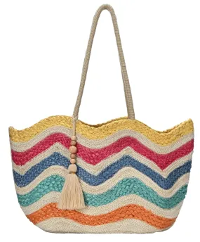 BGAIN230 Wavy Rainbow Straw Tote Bag