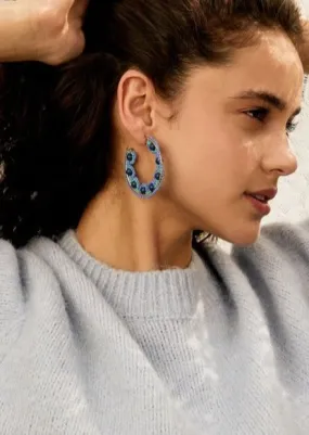 Blue Beaded Hoop Earrings