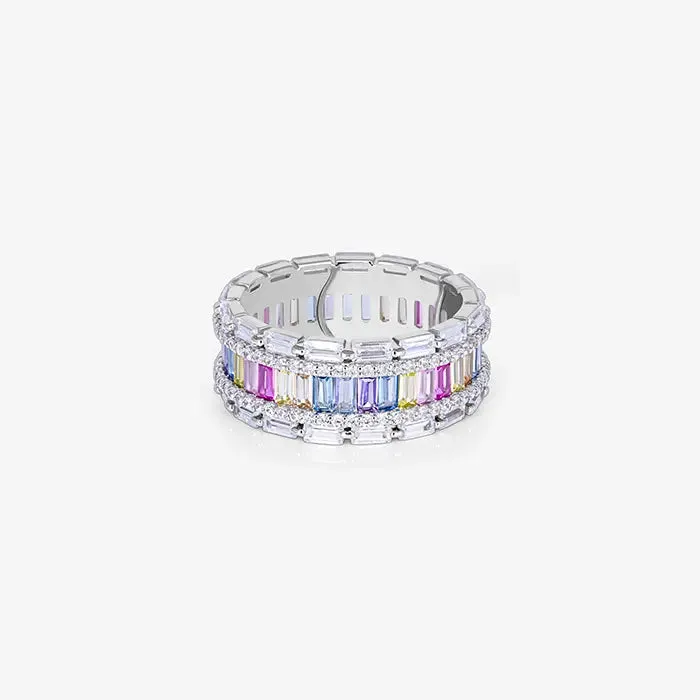 Circular Multicolor Silver Ring