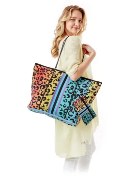 LOA374 Rainbow Leopard Beach Tote