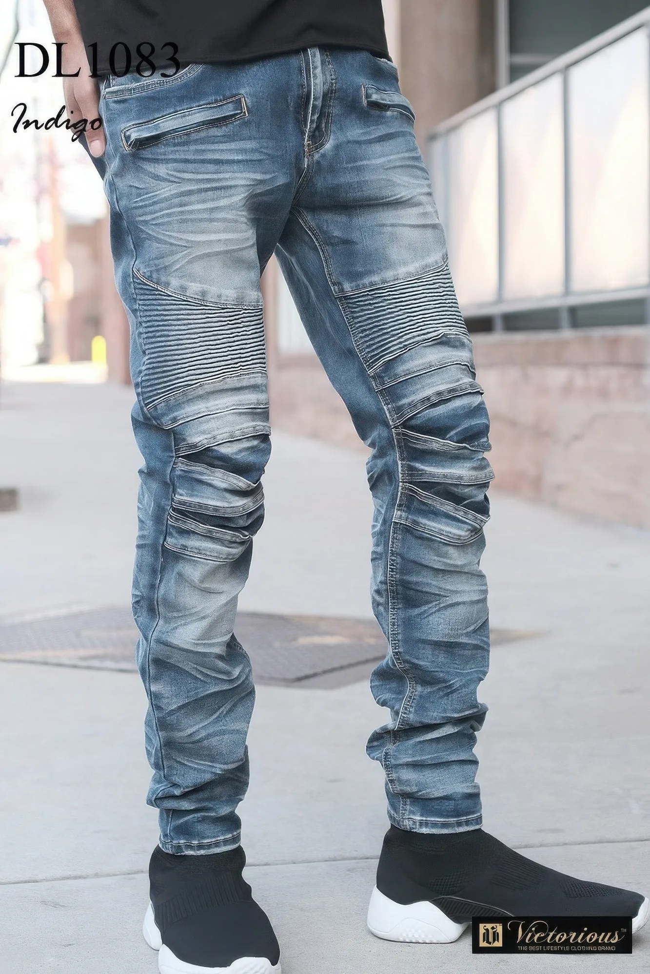 Men Creased Biker Denim Jeans