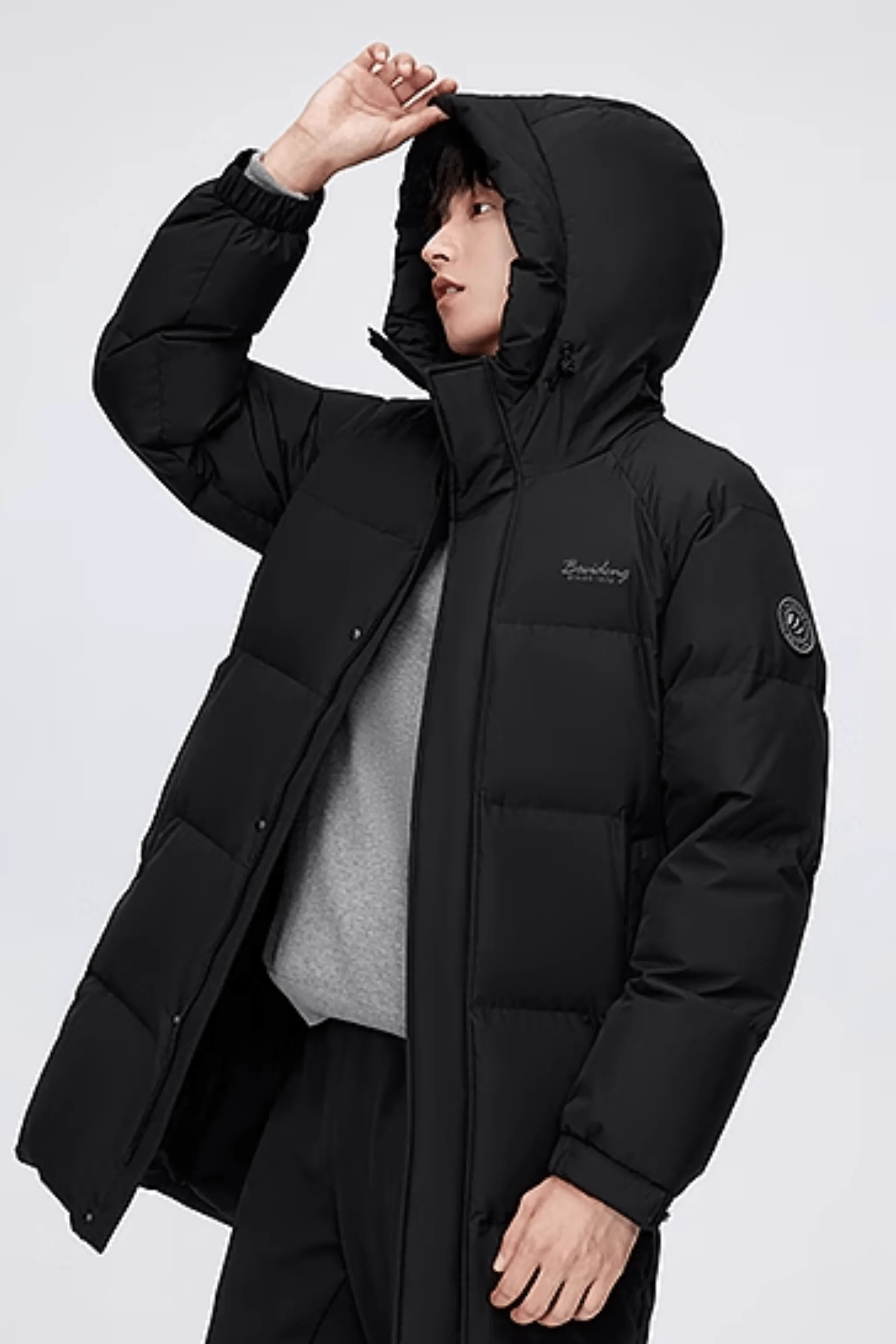 Men’s full-length down coat with hood 5229