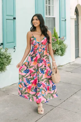 Pink Floral Print Midi Dress - FINAL SALE