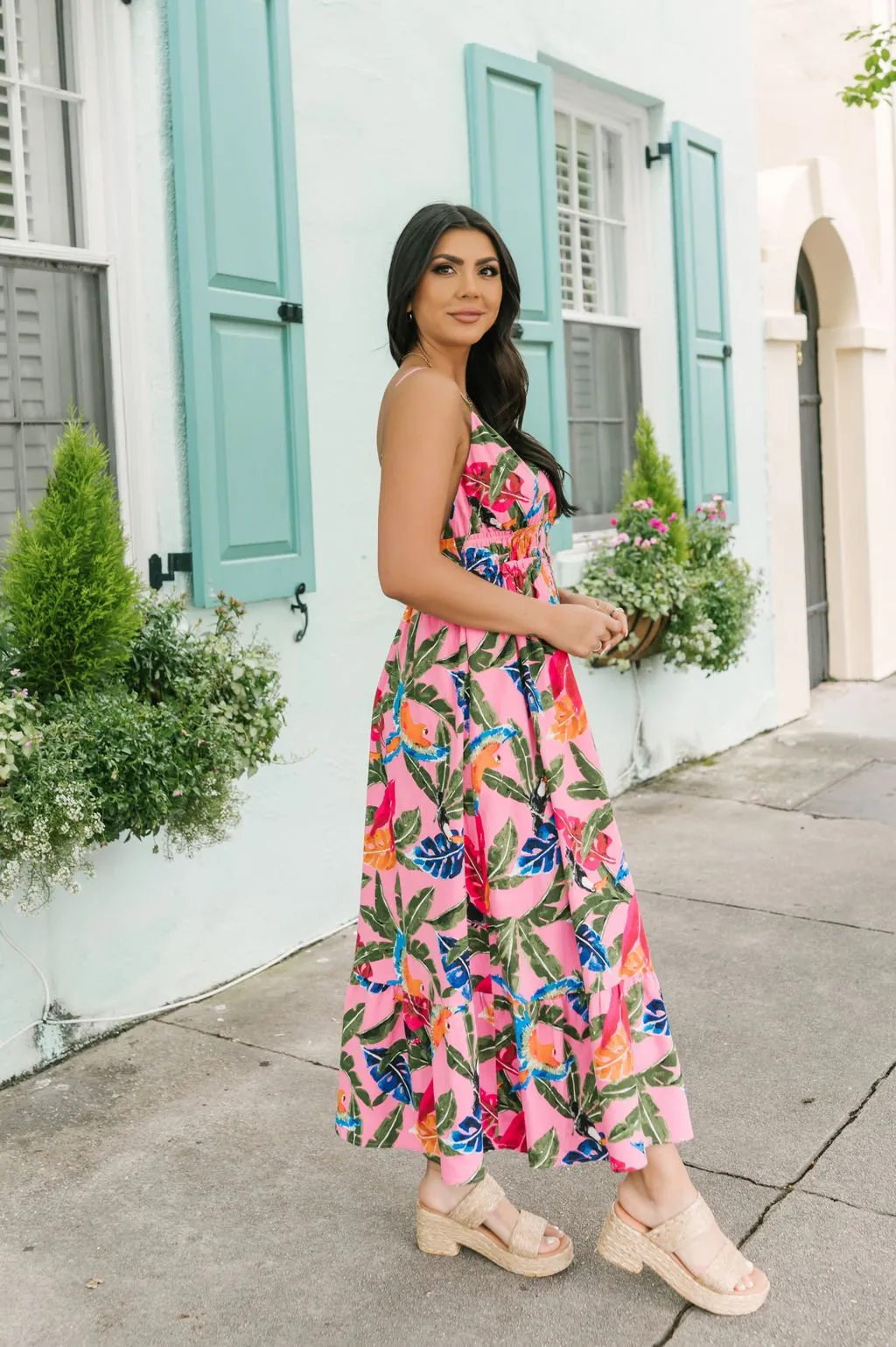 Pink Floral Print Midi Dress - FINAL SALE