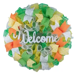 Spring Welcome Wreath, Colorful Door Hanger, Vibrant Ribbon Decorations