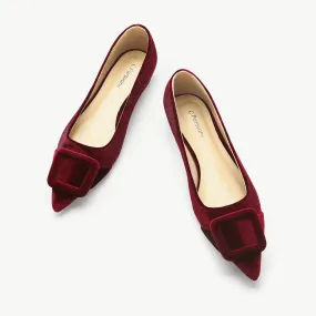 Square Buckle Velvet Flats (Aida) Claret